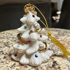 Lenox~2001 Jeweled Christmas Tree Ceramic Ornament W/ Colored Jewels & Gold Trim